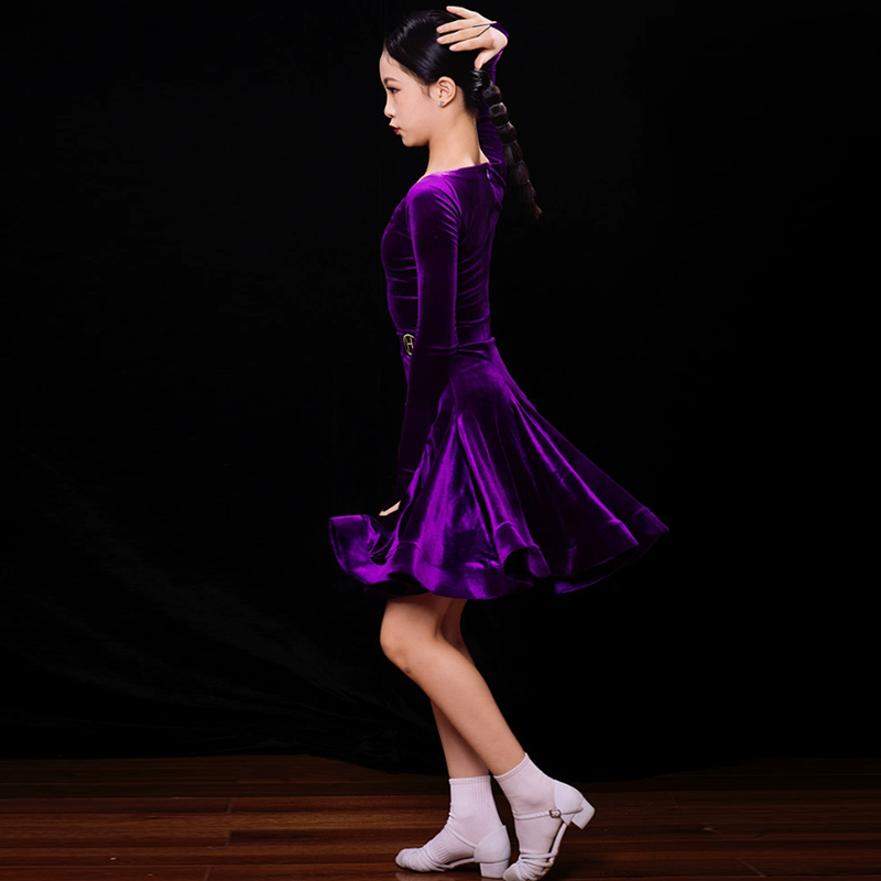 HC Girl's Long Sleeve Training Performance Latin Dance Dress Dance Wear