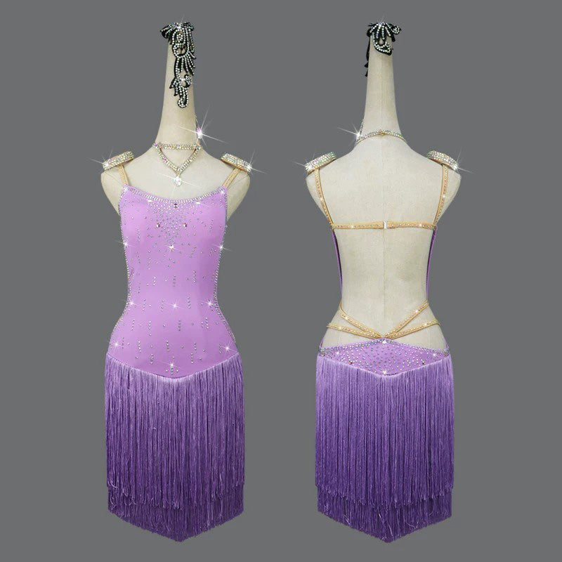Customisable-Women's Tassel Latin Dance Dress Professional Dance Stage Performance Wear