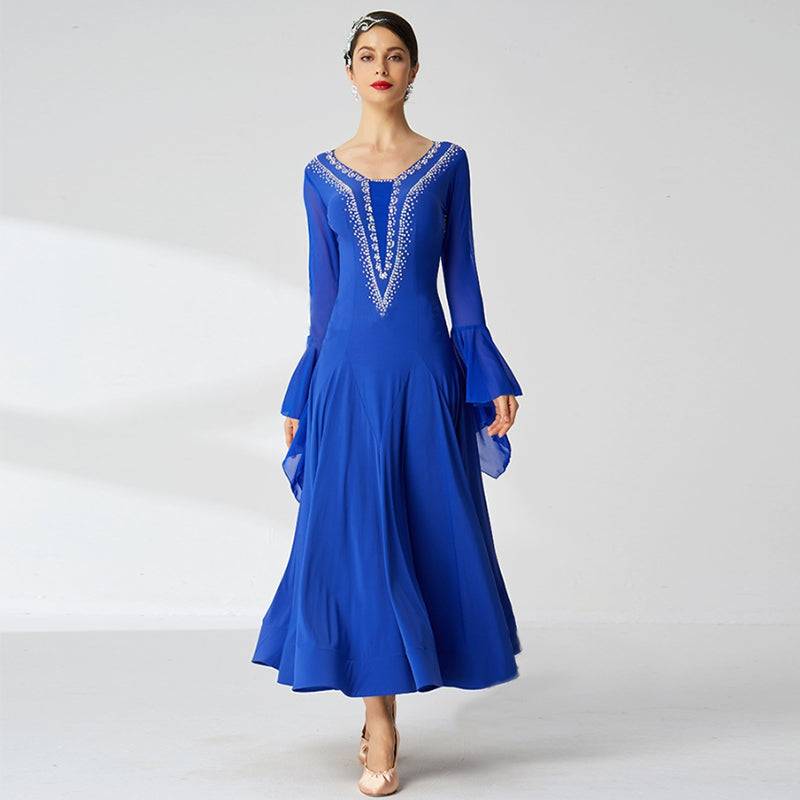 YUN Customisable-Women's Long sleeve Diamonds Dance Costume Dress For Ballroom Dancing standard/Smooth Dress