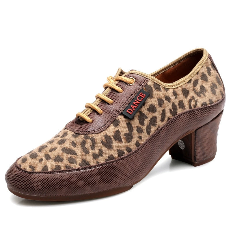 KCDANCE Women's Leopard Print Leatherette 5cm Heel Modem With Lace-up Teaching & Practice Dance Shoes Ballroom Dance Shoes