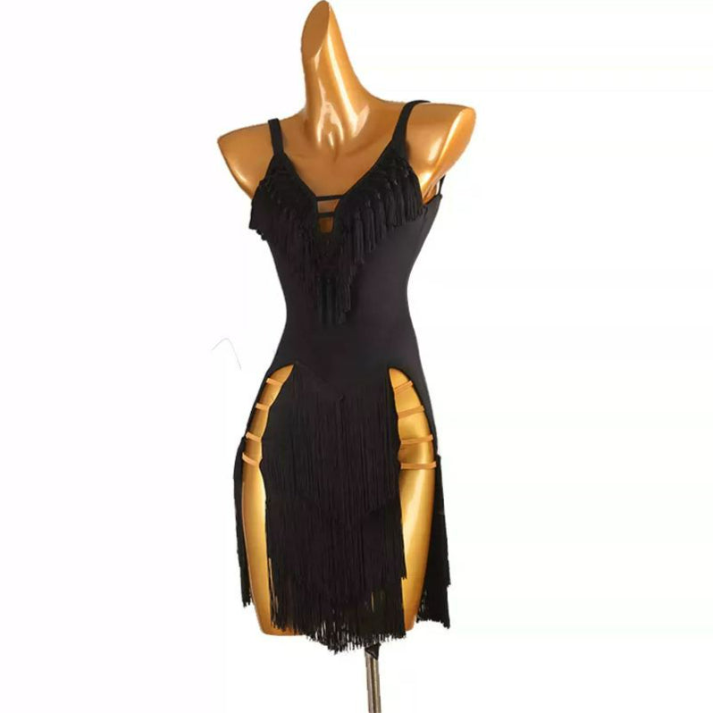 Customisable-Women's Black V-Neck DanceWear Dance Dress Performance Wear