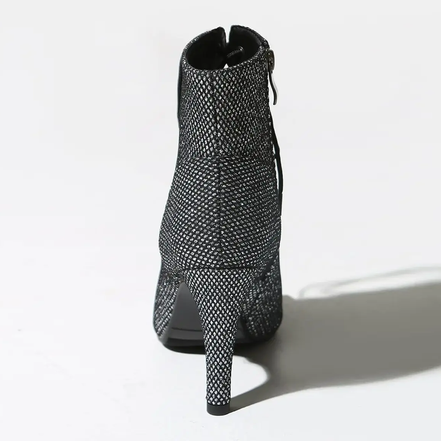 Women's Black 7.5cm/10cm  Slim Heel Rubber Sole Leatherette Jazz Shoes Open Toe Dance Heels Boots