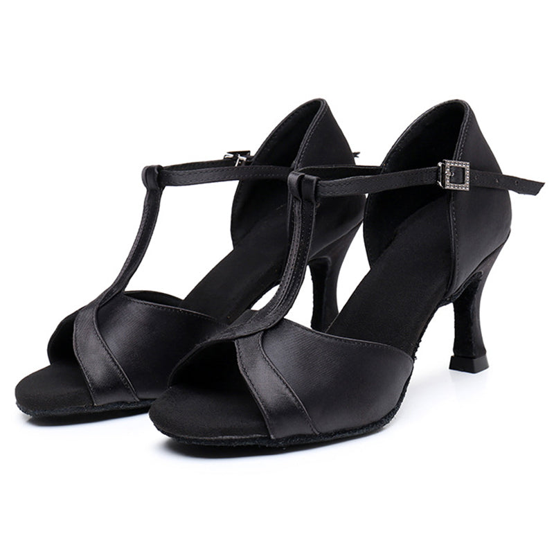 Women's Satin 5.5cm/7.5cm Heel Ankle Strap Latin Shoes Ballroom Dance Shoes