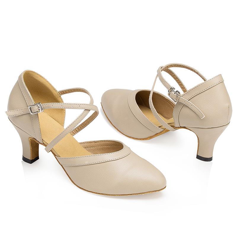 Women's Apricot Real Leather Customized Heel Ballroom Dance Shoes Character Shoes