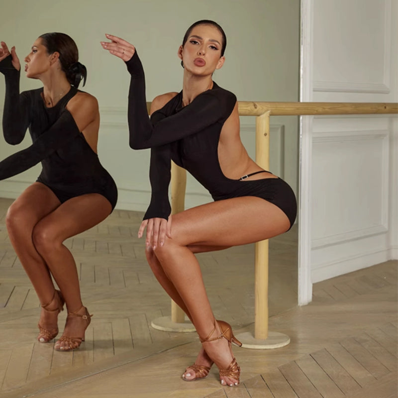 Z Women's Round Neck Long Sleeve Backless DanceWear Bodysuit Leotards