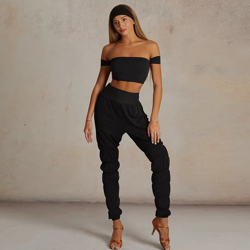 Z Women's  Black High Waist Pants Latin Dance Wear Training Performance Pants
