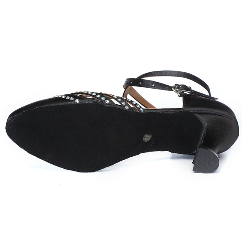 HW Women's Black Satin Customized Heels Ballroom Dance Shoes Modern Shoes