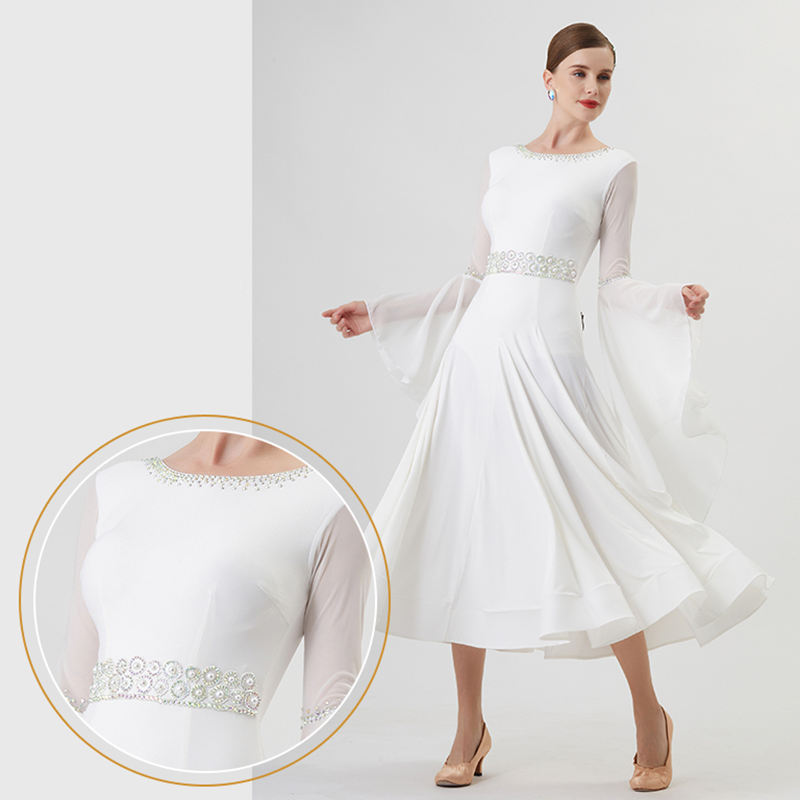 YUN Customisable-Women's Long Sleeve Diamonds Dress For Ballroom Dancing standard/Smooth Dress