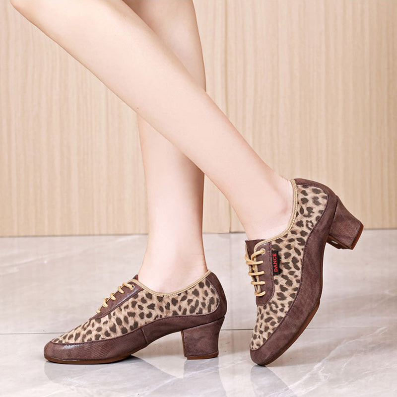 KCDANCE Women's Leopard Print Leatherette 5cm Heel Modem With Lace-up Teaching & Practice Dance Shoes Ballroom Dance Shoes