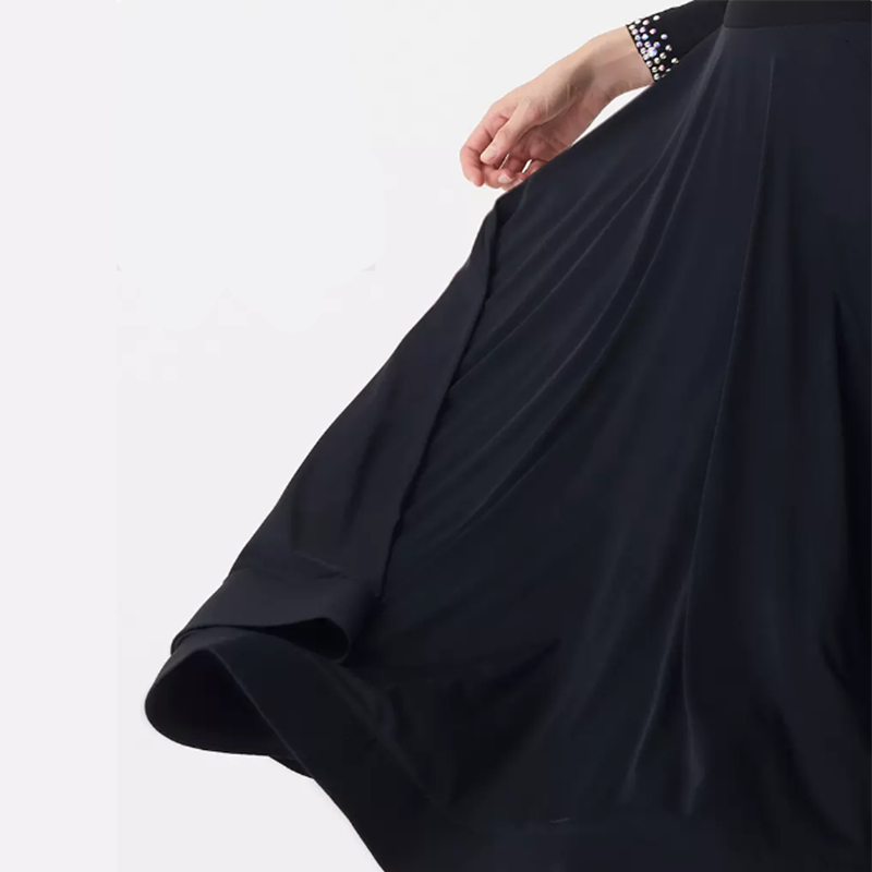 YUN Customisable-Women's Long Sleeve V-neck Diamonds Waltz Modern Ballroom Dance Dress