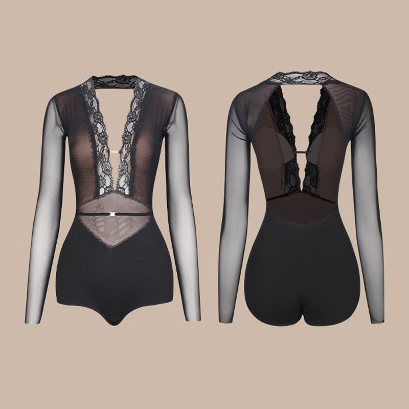 Z Women's Black Backless Latin Dance Tops Dance Wear Training Performance Bodysuits