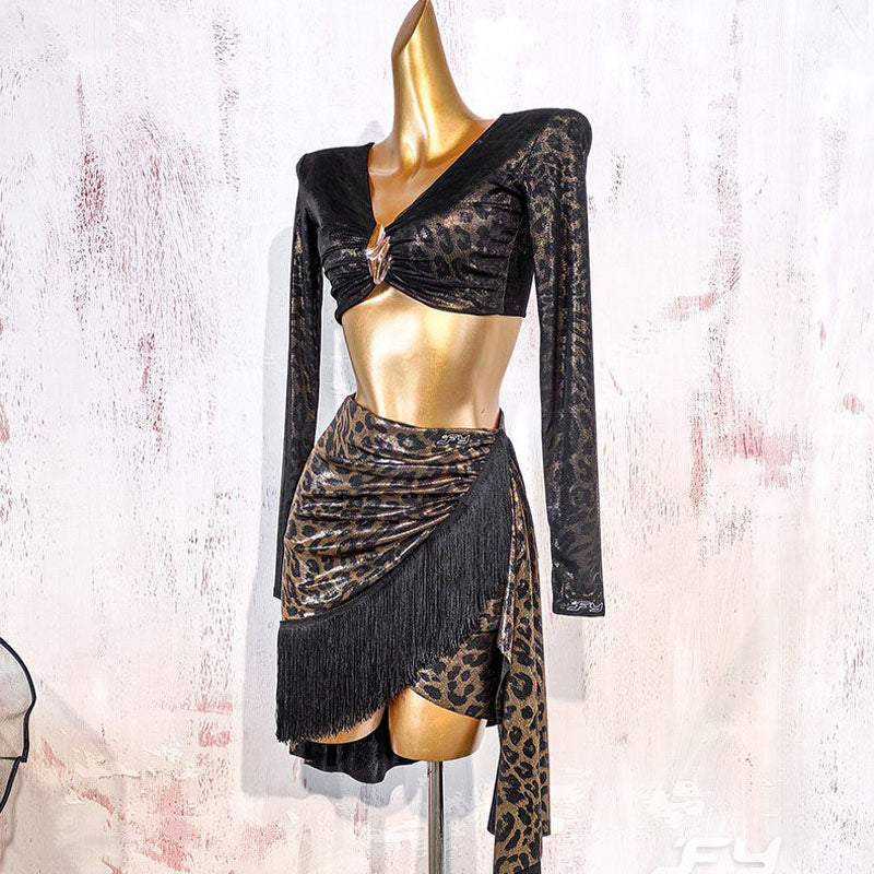 YJFY Women's Leopard Tassel Latin Dance Skirt Dance Wear Training Performance Skirts