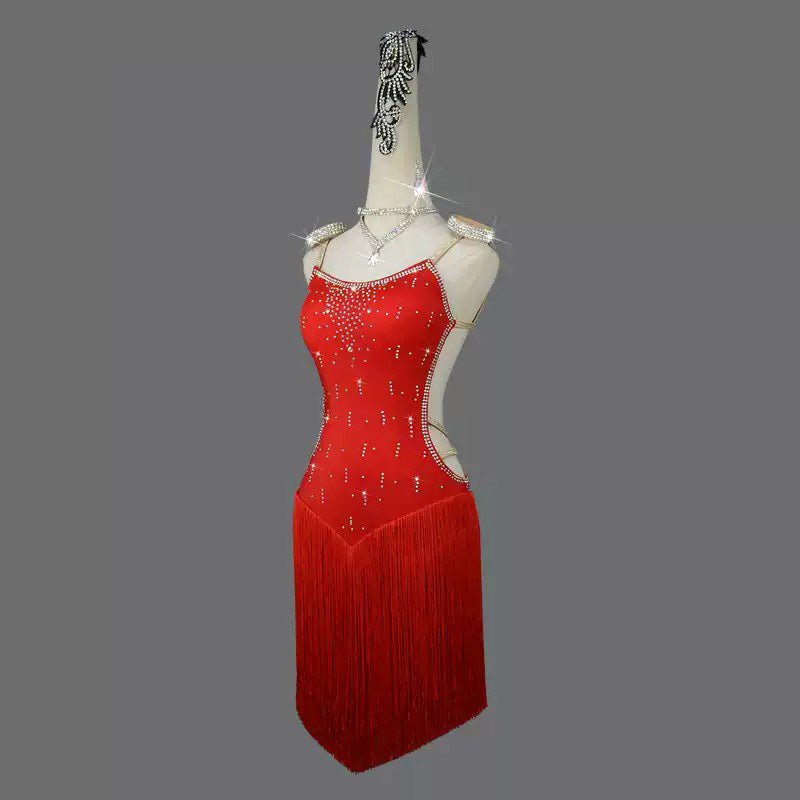 Customisable-Women's Tassel Latin Dance Dress Professional Dance Stage Performance Wear