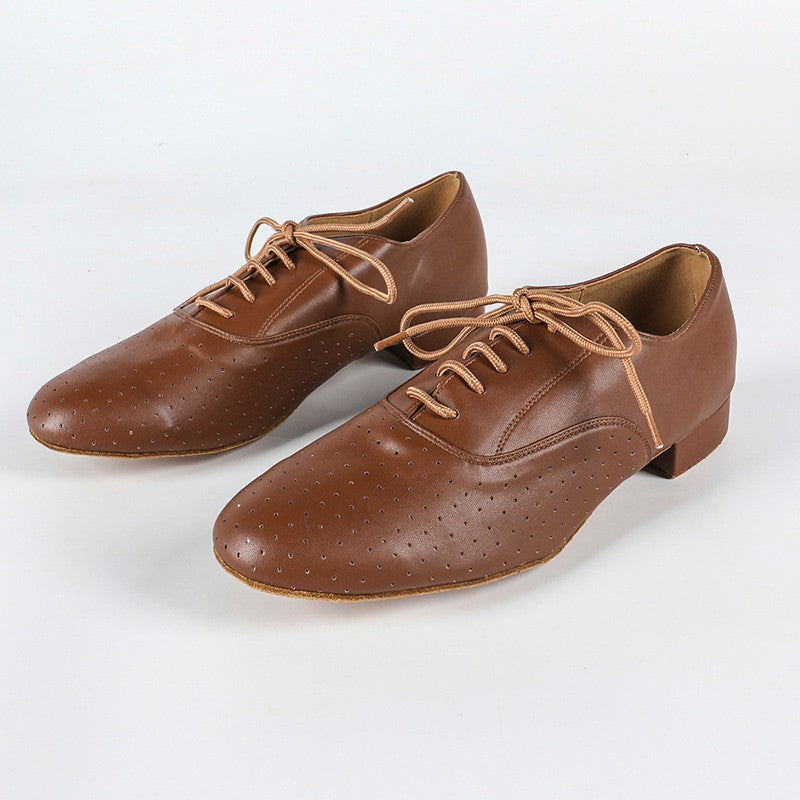 Men's 2cm Brown Leatherette Heels Ballroom Dance Shoes