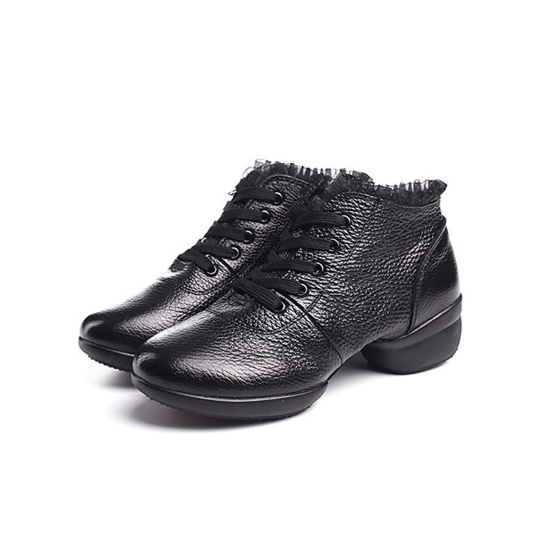 Women's Leather Lace-up 4cm Heel Dance Sneakers Practice Dance Shoes Jazz Dance