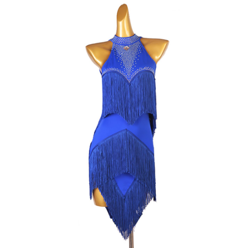 Customisable-Women's Rhinestone Tassels Rumba Latin Dance Dresses Performance Dresses