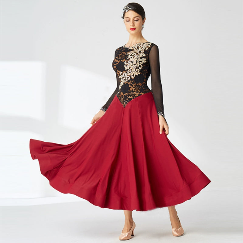 YUN Customisable-Women's Long sleeve Diamonds Dance Costume Dress For Ballroom Dancing standard/Smooth Dress