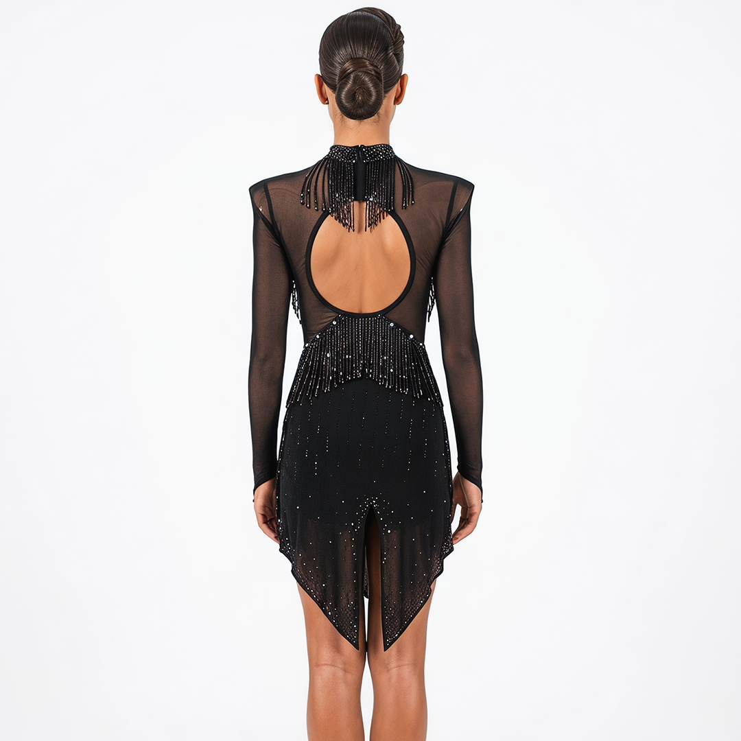 Customisable-Women's Black Tassel DanceWear Dance Dress Performance Wear