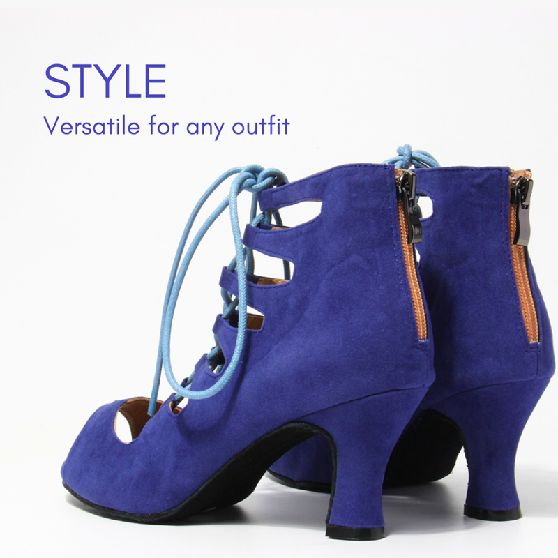 Women's Blue Suede Customized Heel Dance Boots Salsa Jazz Dance Shoes