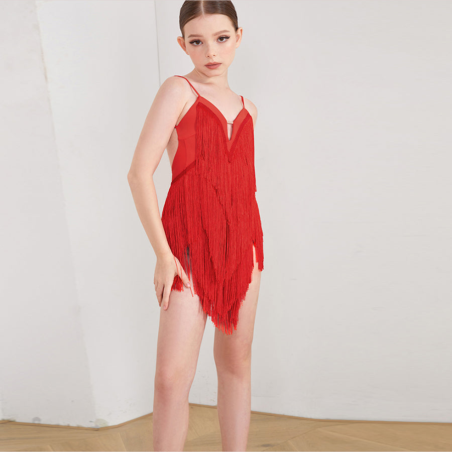 Z Girls Tassel Sleeveless V Neck Performance Dance Dresses Dancewear