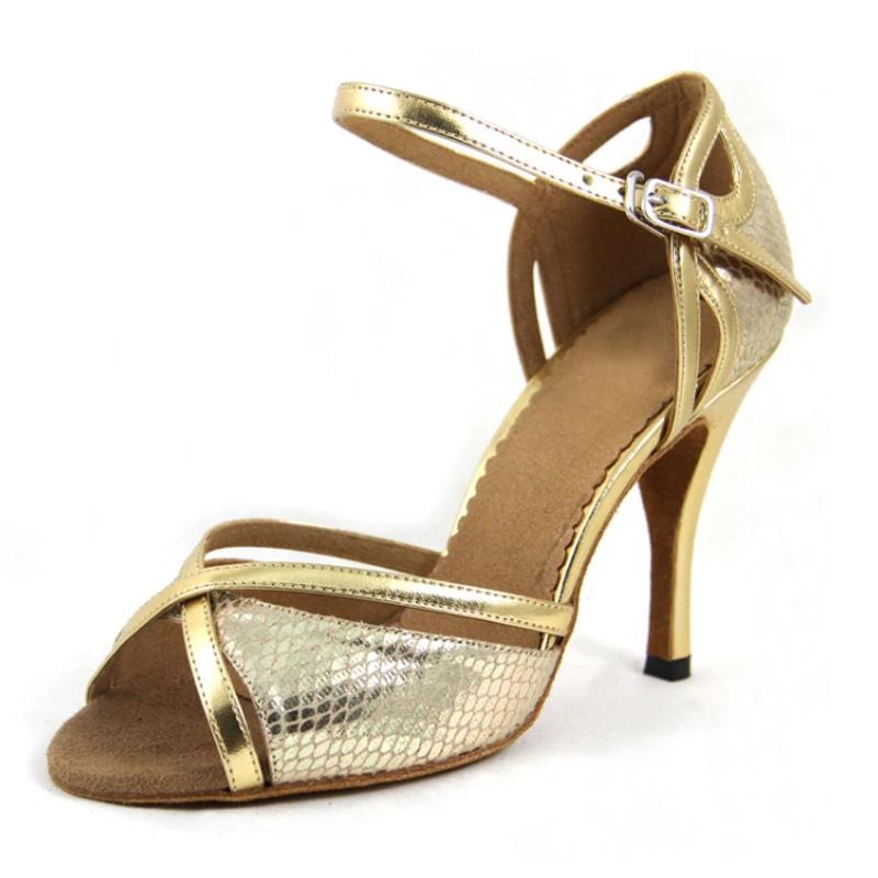 Women's Gold Leatherette Customized Heel Salsa Latin Dance Shoes  Ballroom Dance Shoes