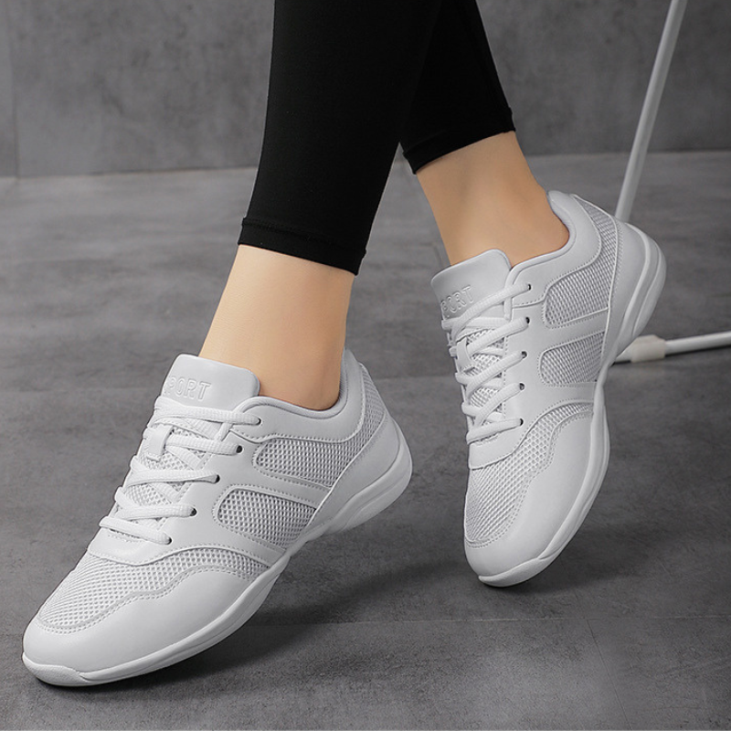 Women's White Jazz Shoes Lace-up Dance Sneakers
