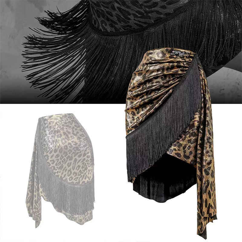 YJFY Women's Leopard Tassel Latin Dance Skirt Dance Wear Training Performance Skirts