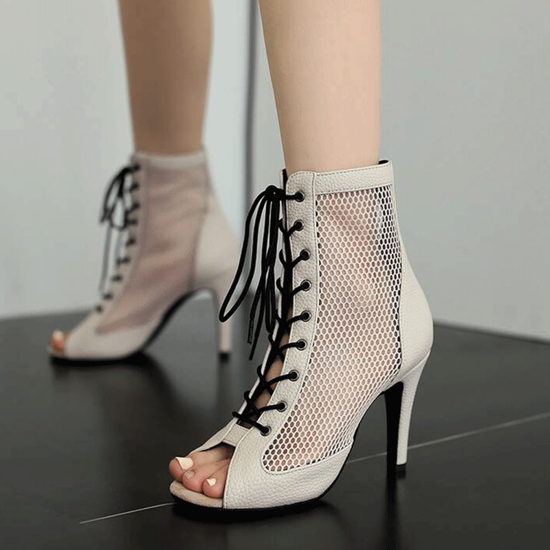 AJ Women's 7.5/9.5cm Heel Rubber Sole Leatherette Jazz Shoes Open Toe Dance Heels Boots