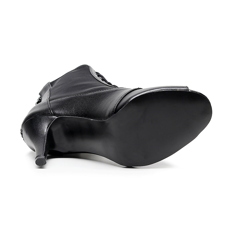 QJW Women's Customized Heel Rubber Sole  Jazz Shoes Lace-up Dance Heels Boots