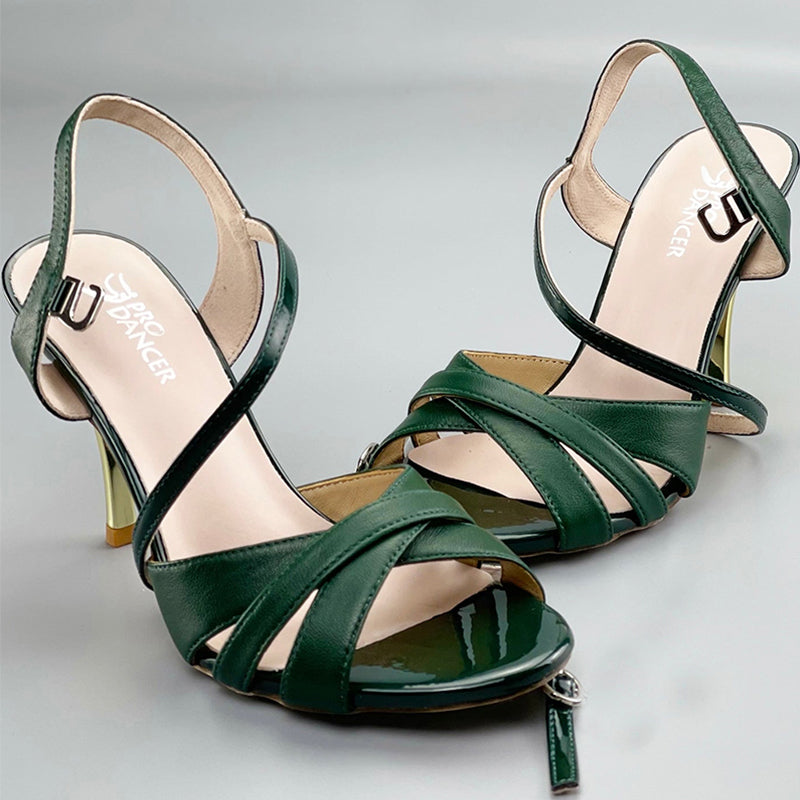SHJ Women's Green Real Leather 7.5cm/9.5cm Heels Dance Shoes Tango Shoes