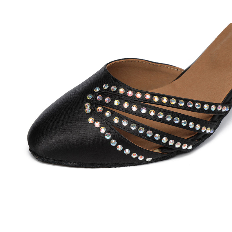 HW Women's Black Satin Customized Heels Ballroom Dance Shoes Modern Shoes