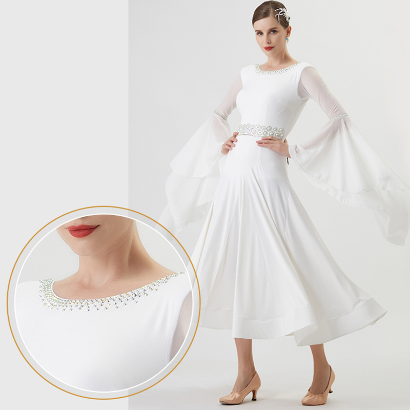 YUN Customisable-Women's Long Sleeve Diamonds Dress For Ballroom Dancing standard/Smooth Dress