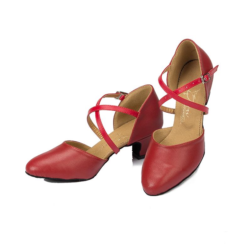 Women's Red Real Leather 5cm Heels Ballroom Dance Shoes Modern Dance Shoes