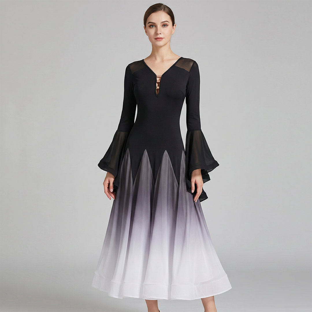 Customisable-Women's Horn Sleeve Modern Dance Performance Dress Ballroom Dance Dress