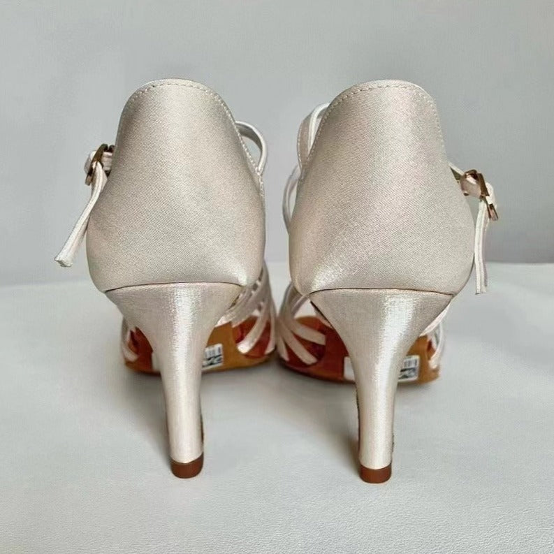 Women's Beige 5.5/6.5/7.5/8cm Heels Satin Strappy Dance Shoes Latin Dance Shoes