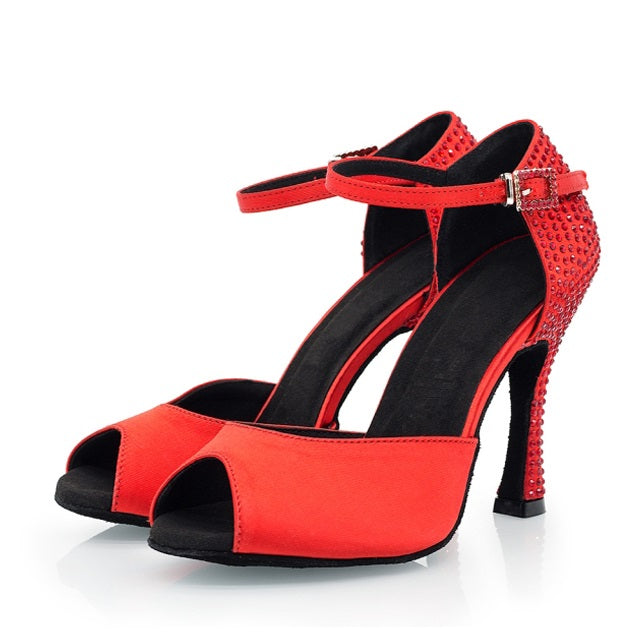 DS Women's Silk Satin Customized Heel Rhinestone Latin Shoes Salsa Shoes Ballroom Dance Shoes