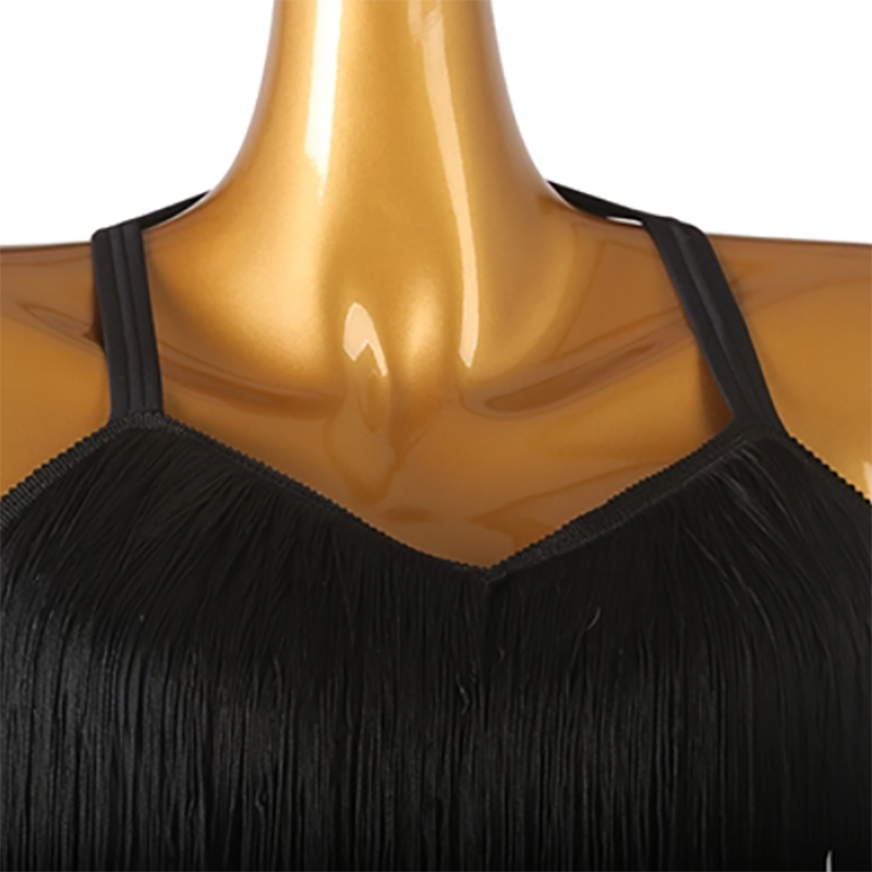 Customisable-Women's Black Tassel  Sleeveless Performance Latin Dance Dress Dance Wear
