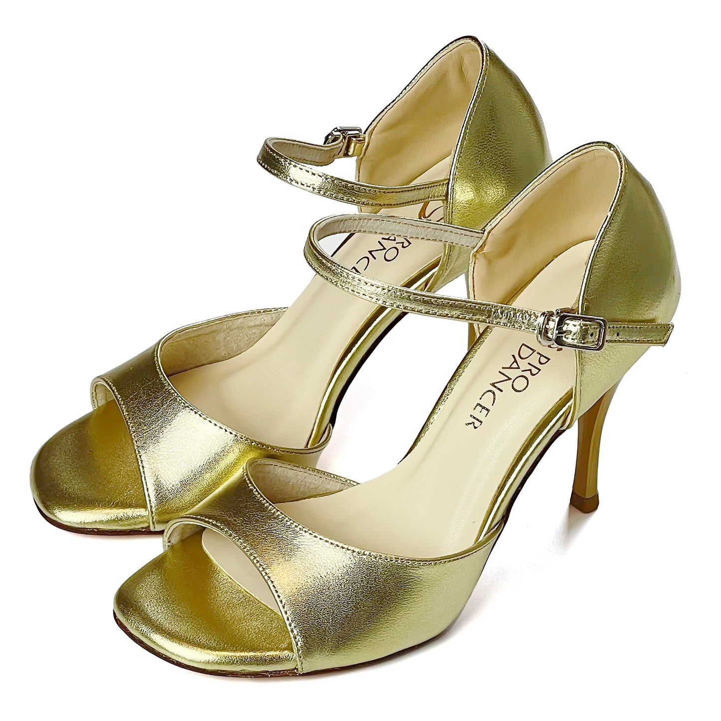 SHJ Women's Gold Real Leather 7cm/9cm Heels Dance Tango Shoes