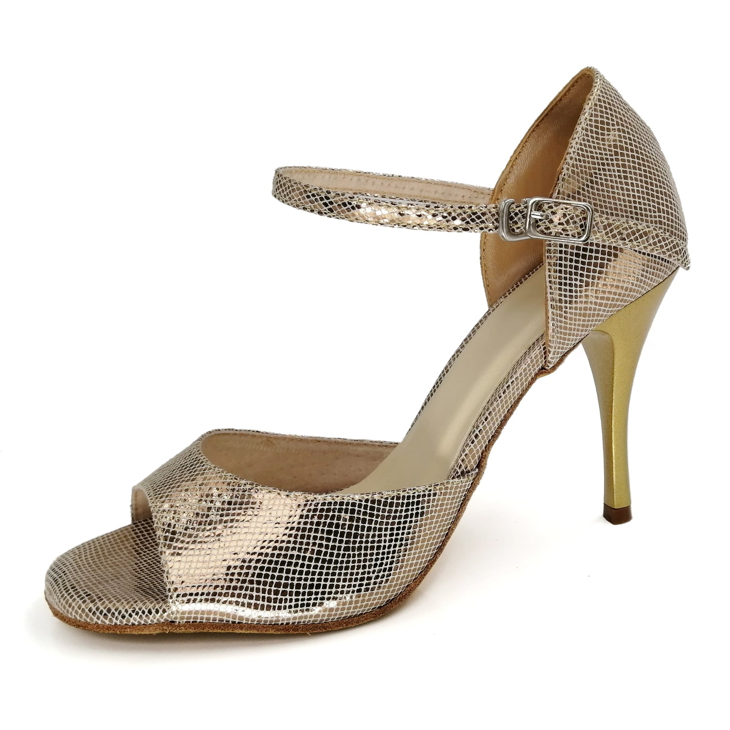 SHJ Women's Champagne Real Leather 7.5cm/9cm Heels Dance Tango Shoes