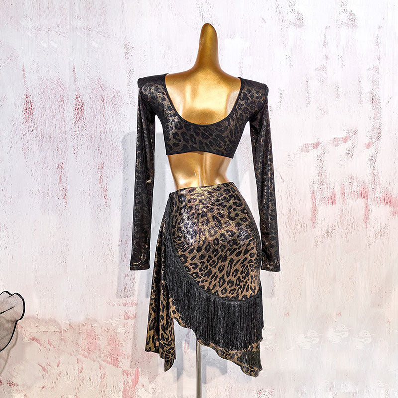 YJFY Women's Leopard Latin Dance Tops Dance Wear Training Performance Wear