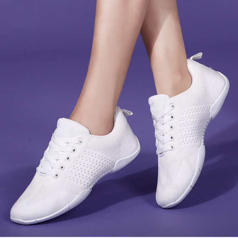 Women's White Mesh Jazz Shoes Lace-up Dance Sneakers