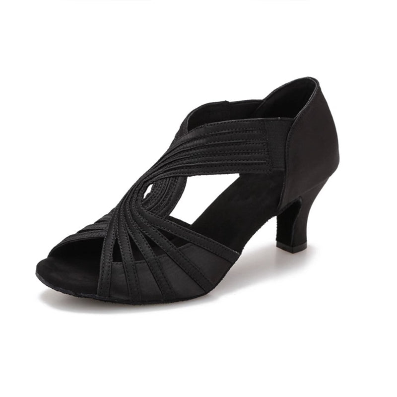 Women's Black Customized Heels Satin Strappy Dance Shoes
