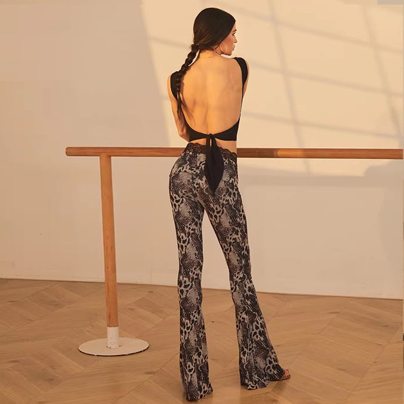 Z Women's  Lace Bell-Bottom  Pants Latin Dance Wear Training Performance Pants