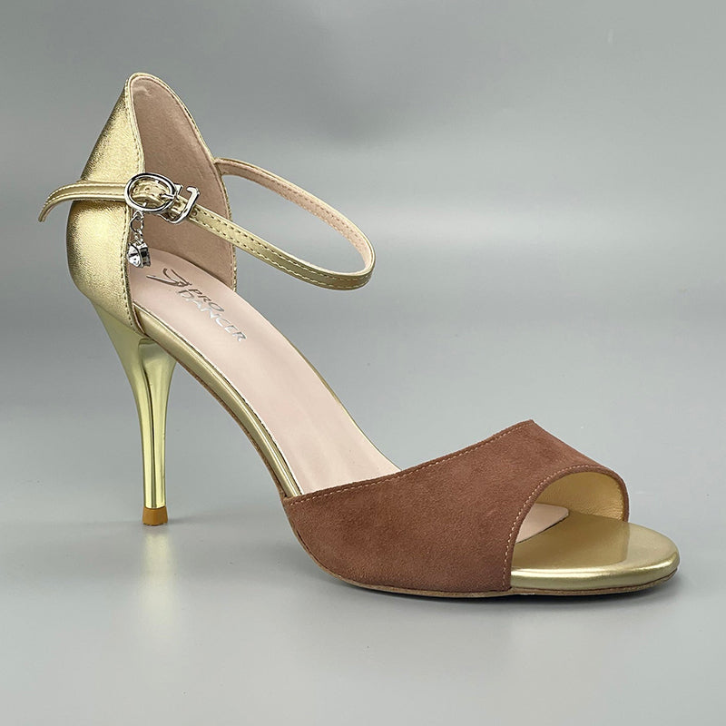 SHJ Women's Brown Real Leather 7cm/9cm Heels Dance Tango Shoes