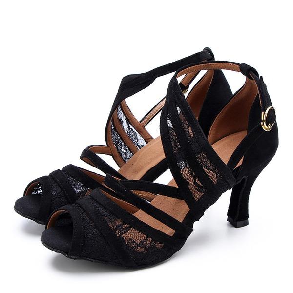 Women's Lace Suede Customized Heel Latin Shoes Ballroom Dance Shoes