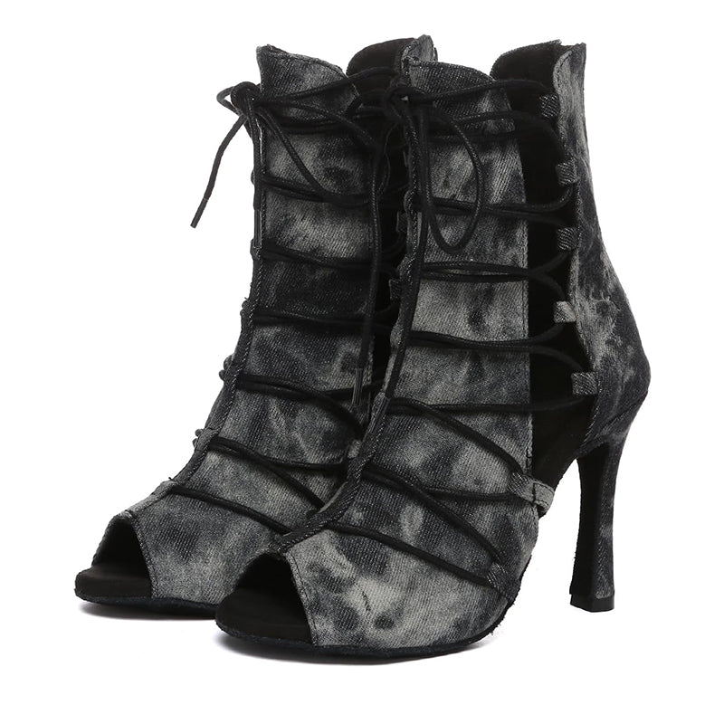 Women's Denim Customized Heel Dance Boots Salsa Jazz Dance Shoes