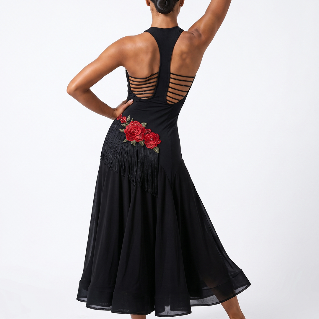 Customisable-Women's Black V-Neck DanceWear Ballroom Dance Dress
