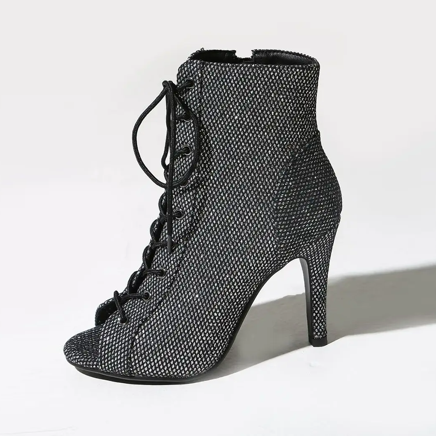 Women's Black 7.5cm/10cm  Slim Heel Rubber Sole Leatherette Jazz Shoes Open Toe Dance Heels Boots