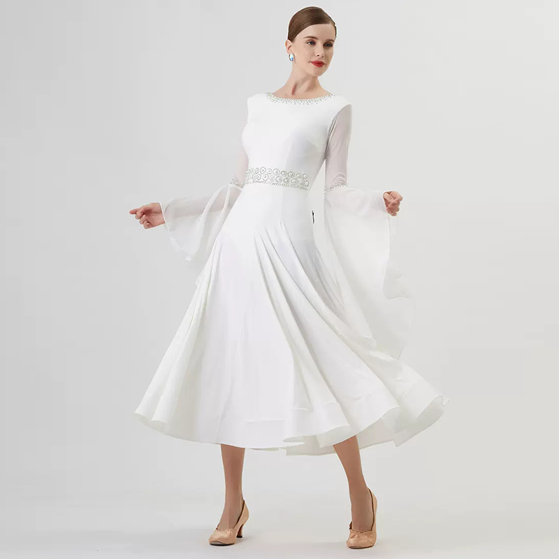 YUN Customisable-Women's Long Sleeve Diamonds Dress For Ballroom Dancing standard/Smooth Dress