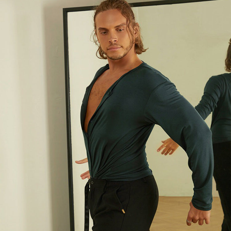 Z Men's Long Sleeve V Neck Latin Dance Tops Dance Wear